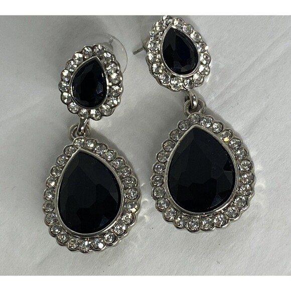 Crystal Rhinestone Cocktail Party Prom Pieced Wedding Earrings Teardrop Dangle - Picture 3 of 6